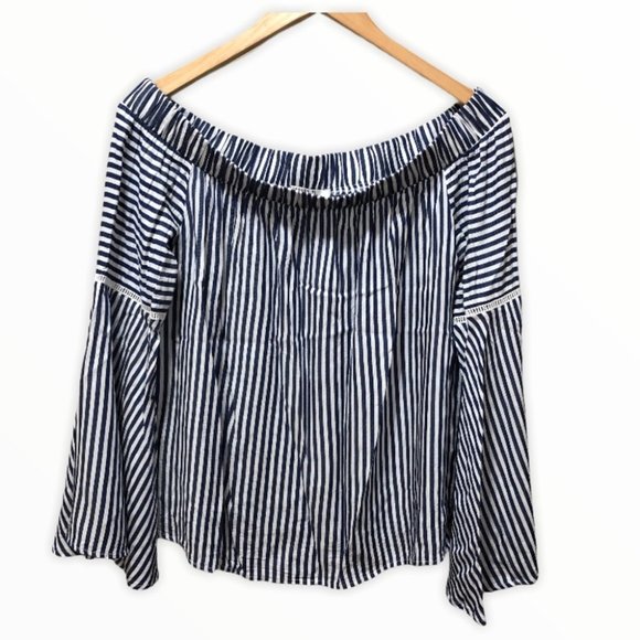 {Forever 21} Bell Sleeve OTS Striped Blouse - Picture 1 of 9